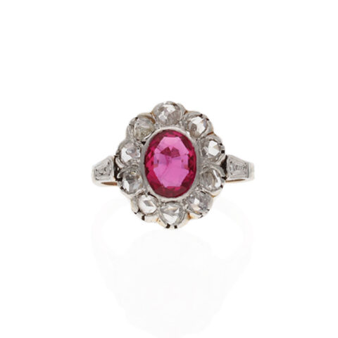 Entourage-Ring mit pinkem Saphir und Diamanten